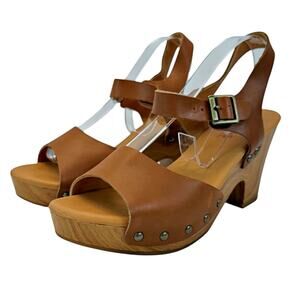 KORK Ease Brionna Studded Platform Sandals Brown Buckle Ankle Strap Sz 8 Boho